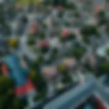 Aerial view of diverse neighborhoods showing varying home prices