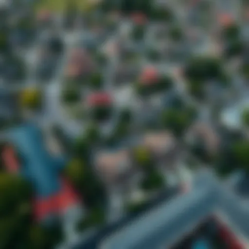 Aerial view of diverse neighborhoods showing varying home prices