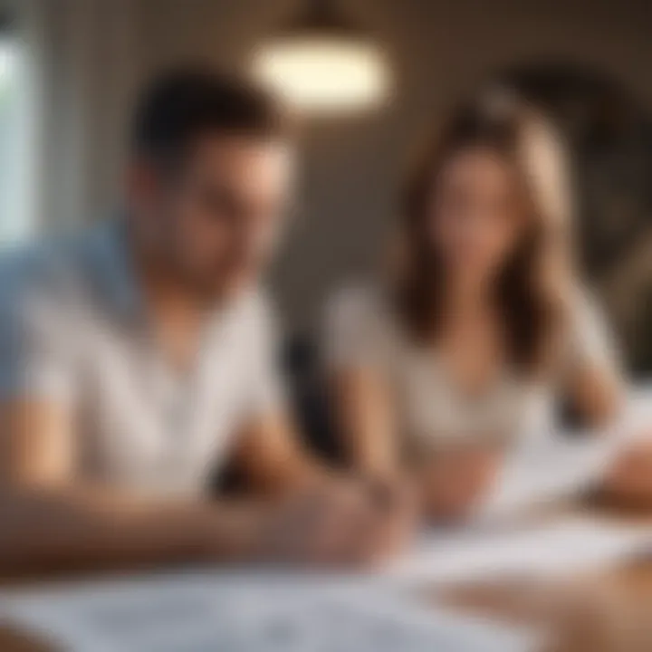 A young couple reviewing financial documents together.