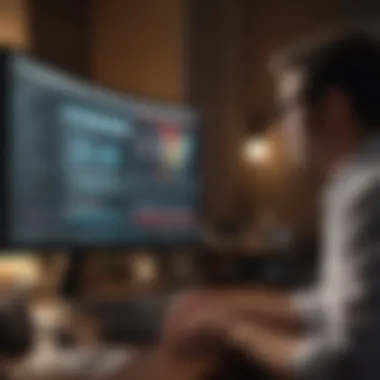 Analyzing Market Insights A financial advisor reviewing market trends on a computer