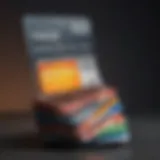 Illustration of credit cards stacked with a glowing credit score gauge