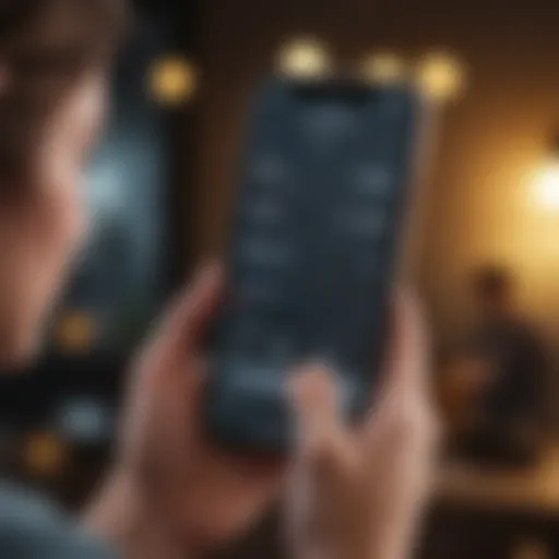 A young individual exploring a financial app on a smartphone