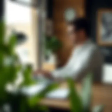 A Modern Office Setup for Mortgage Brokers Broker using laptop in a modern office