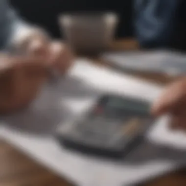 A person analyzing financial documents with a calculator