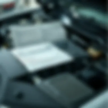 Detailed view of a used car's engine with warranty documents