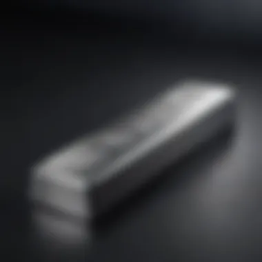 A close-up view of a silver bar reflecting light