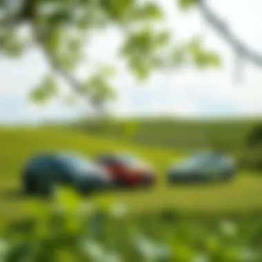 Eco-Friendly Economic Cars in Natural Settings A green landscape with eco-friendly economic cars