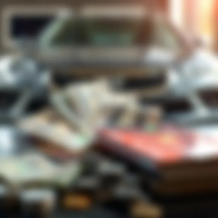 Weighing Cash Purchases Against Credit Financing Options A collage of cash and credit cards with a car in the background