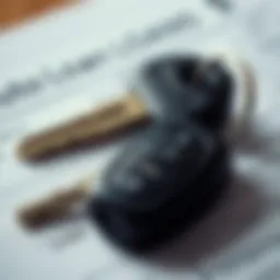 A close-up of a car key on a financial document symbolizing auto loans.
