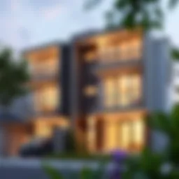 Architectural design of a four-unit property showcasing modern features