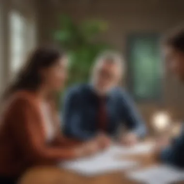 A financial advisor discussing mortgage options with a couple in a modern setting.