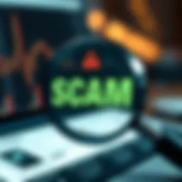 Visual representation of a scam website warning with a magnifying glass
