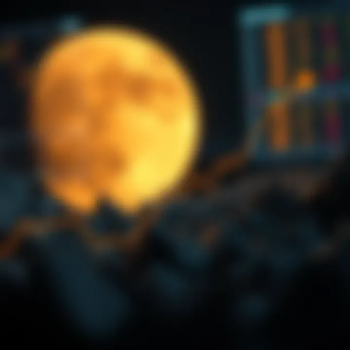 Market Trends in Moon Mining Stocks Graphical representation of market trends in moon mining stocks with rising charts and investment icons.