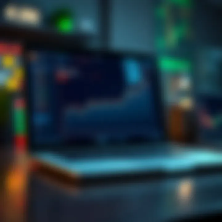 Financial Trends Visualization A laptop with a graph showing financial trends on the screen