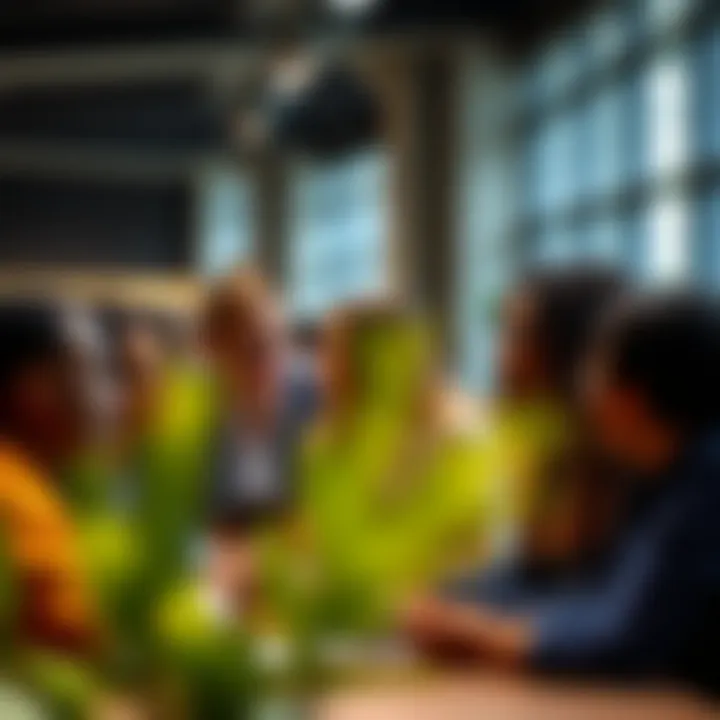 A diverse group of finance graduates discussing career paths in accounting