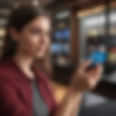 User interacting with augmented reality credit card interface