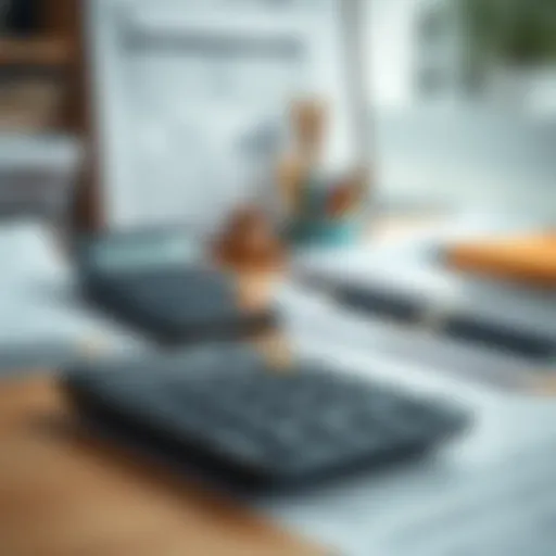 An organized workspace with tax documents and a calculator