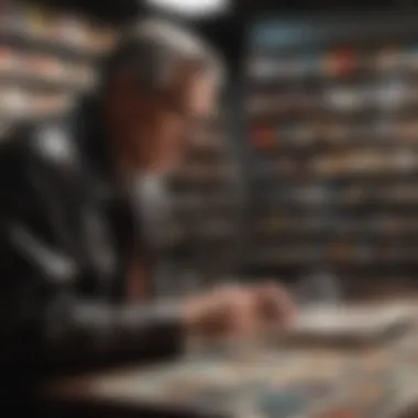 A close-up of a collector examining a rare comic book