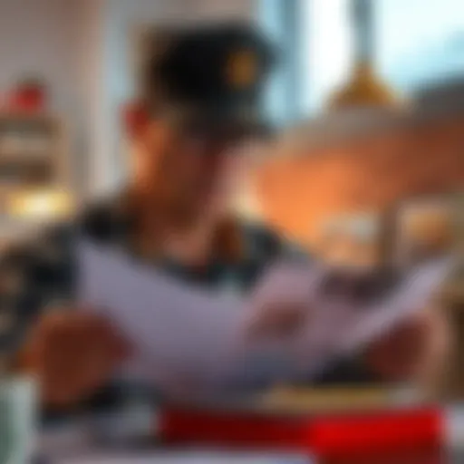 Veteran reviewing financial documents