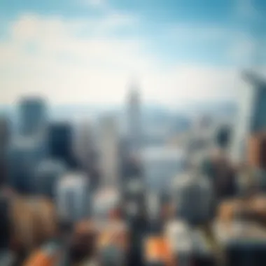 Aerial view of a bustling city skyline with high-rise buildings