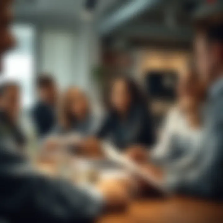 A diverse group of individuals engaged in a discussion about real estate