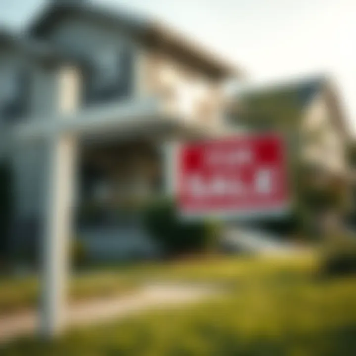 Close-up of a 'For Sale' sign in front of a residential home