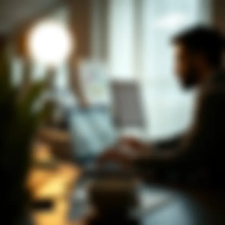 A small business owner analyzing data on a laptop