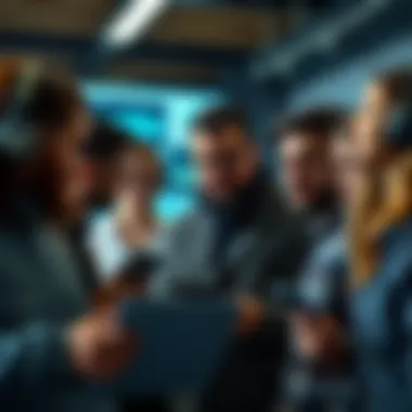 Diverse group of tech workers collaborating