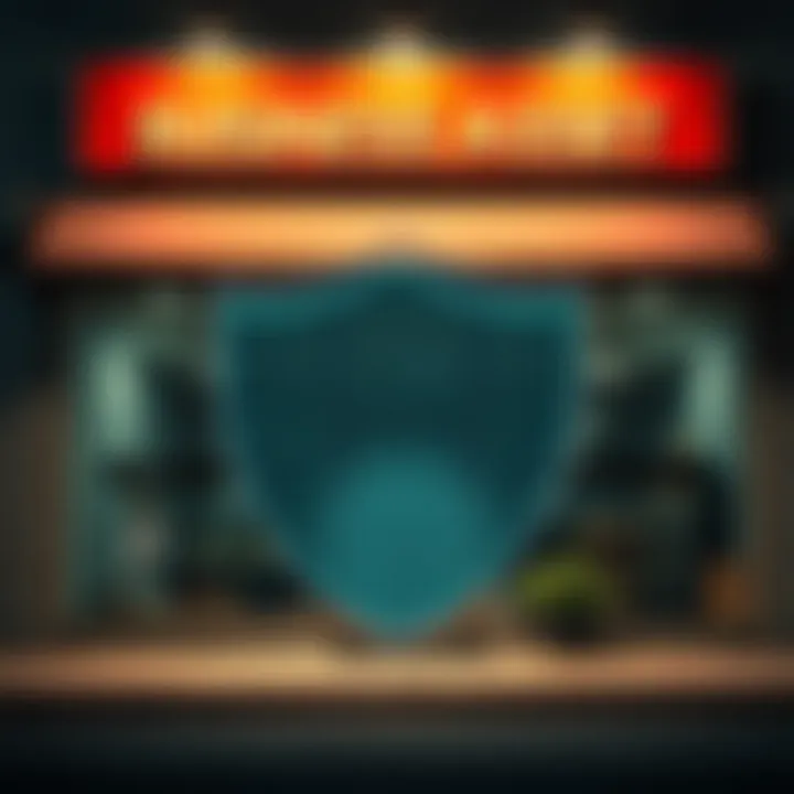 A small business storefront with a protective shield overlay