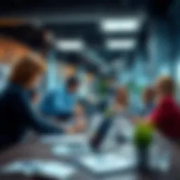 A vibrant team brainstorming session in a modern office environment