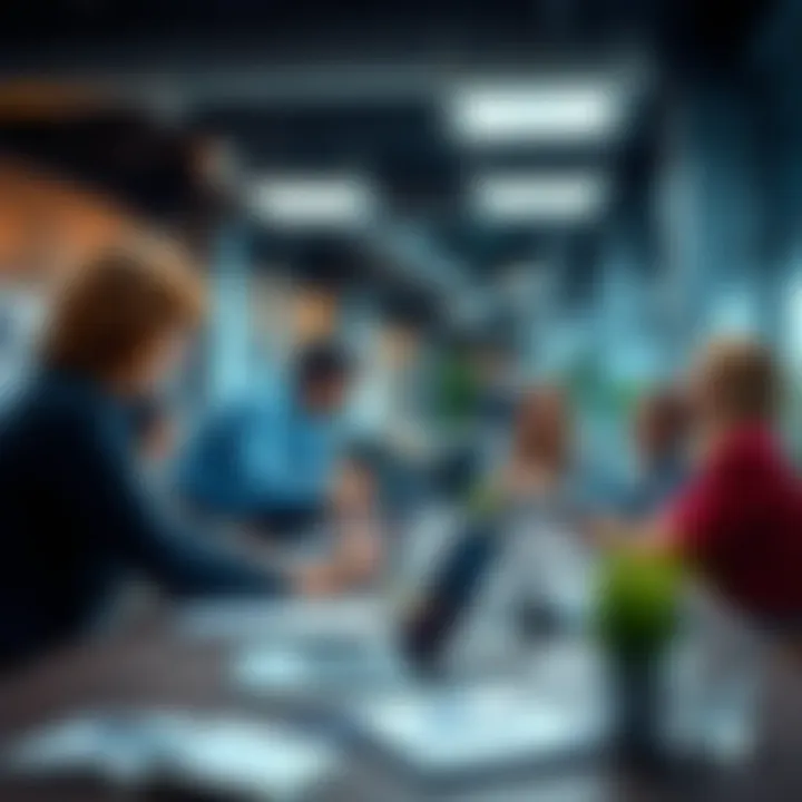 Dynamic Team Brainstorming A vibrant team brainstorming session in a modern office environment